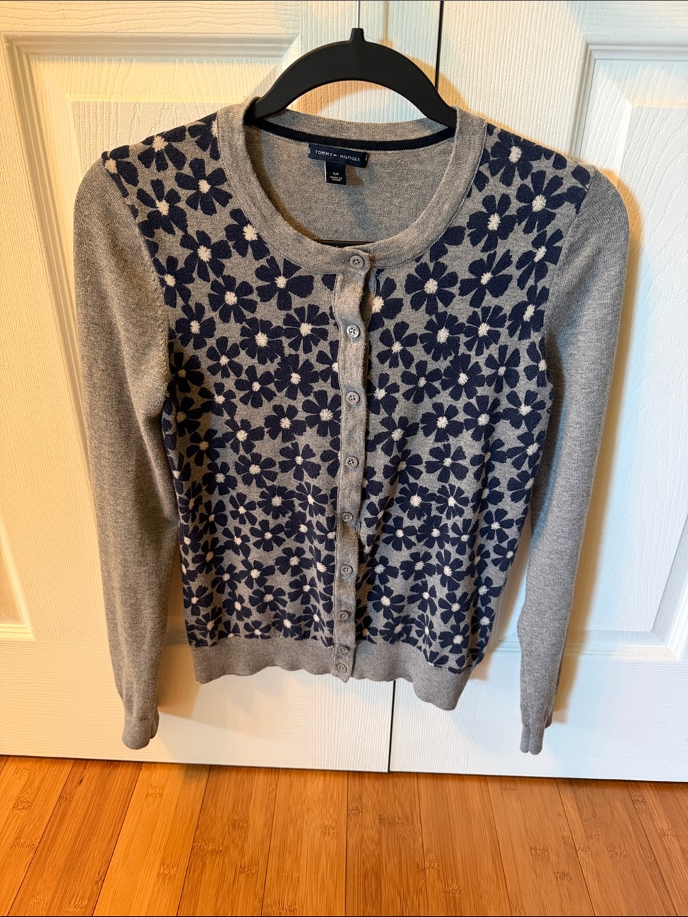 Tommy Hilfiger Gray and Navy Floral Button Cardigan